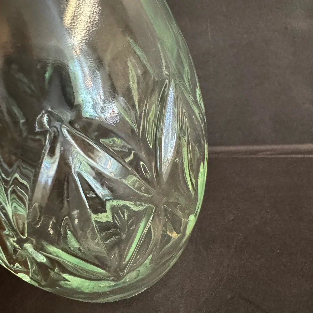 Vintage green cut glass decanter with diamond pattern.No chips or cracks.